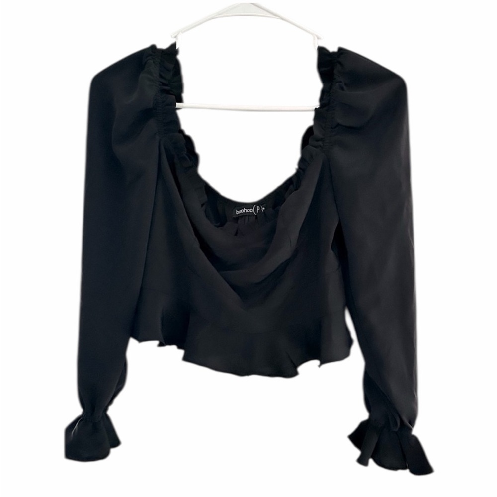 Boohoo Black Ruffled Blouse - Size 4 
Pre-Loved